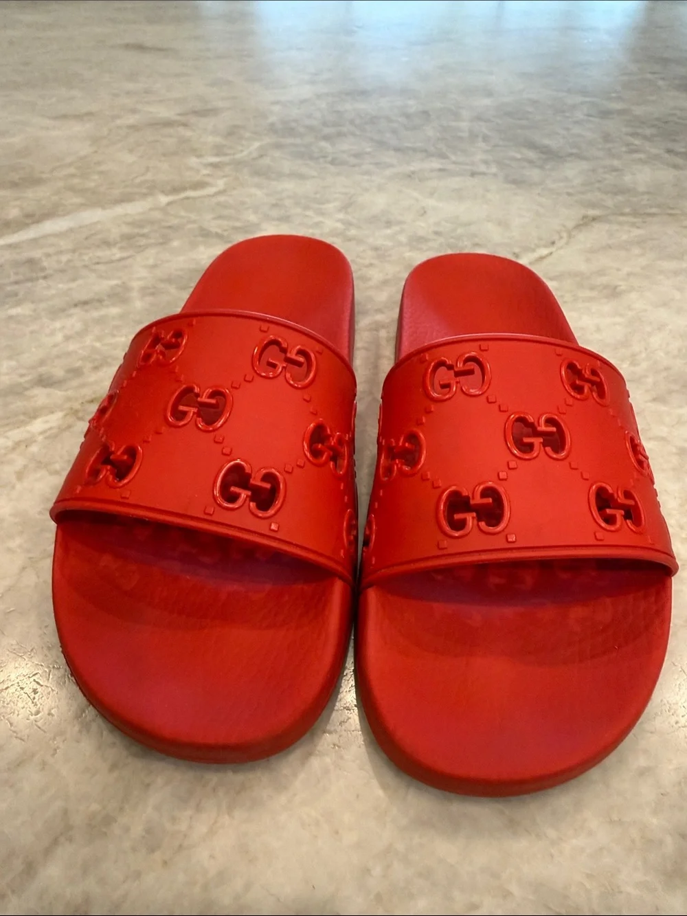 Gucci Red Embossed GG Slide Sandals